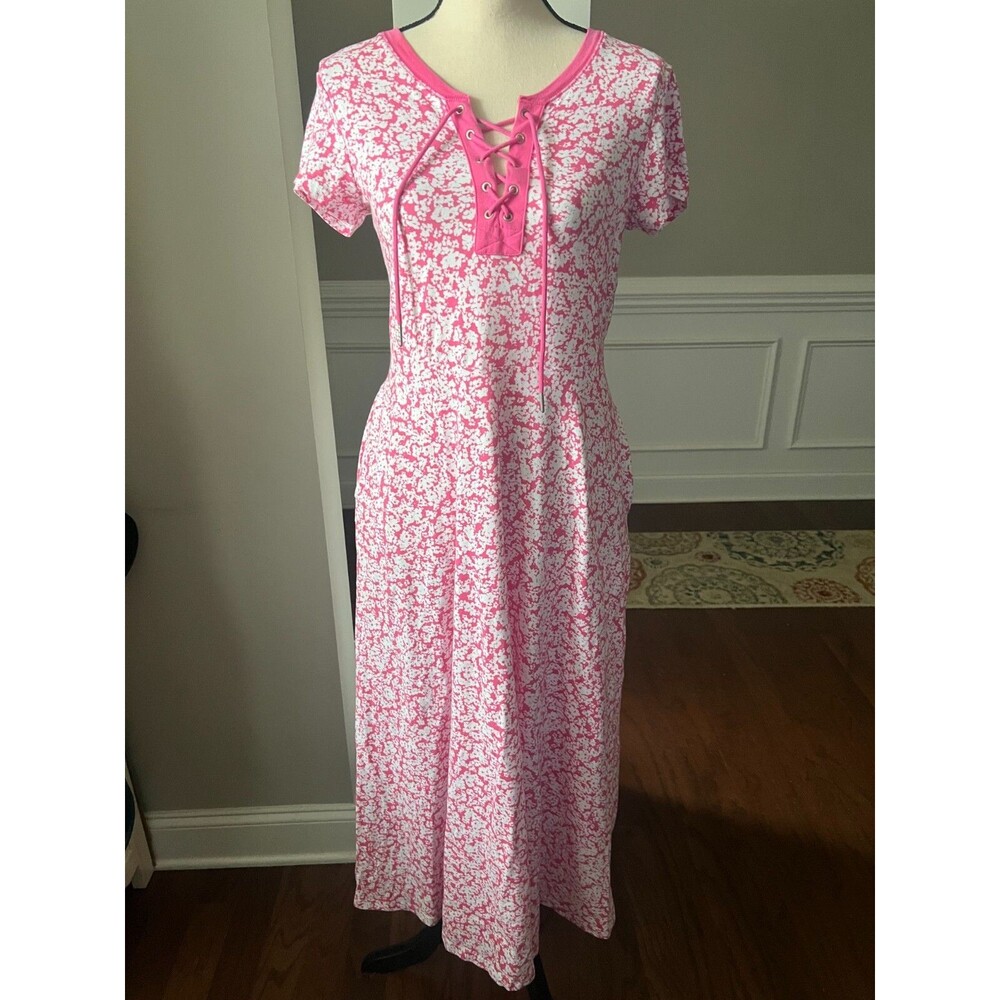 Chaps Pink and White Maxi Dress With Grommets Sz Small